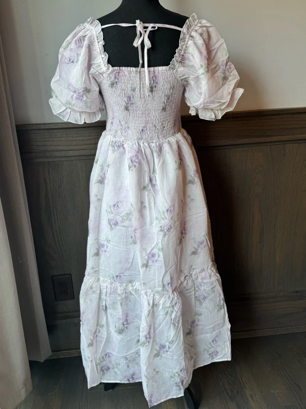 Whimsical Lavender Floral Off-Shoulder Maxi Dress with Smocked Bodice NWT XL - Picture 4 of 10